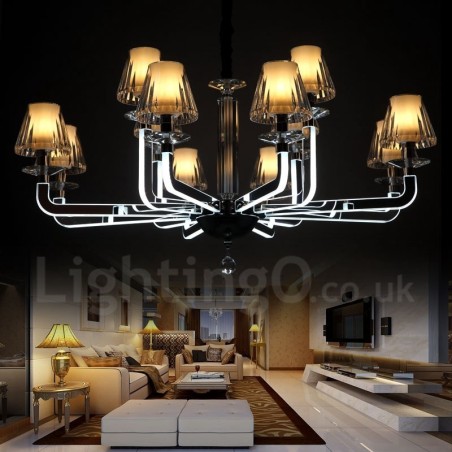 Lámpara de araña de cristal moderna y contemporánea regulable de 12 luces con pantalla de cristal Lámpara de araña de cristal moderna y contemporánea regulable de 12 luces con pantalla de cristal