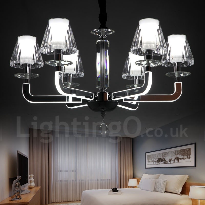 Lámpara de araña de cristal contemporánea moderna y regulable de 6 luces con pantalla de cristal