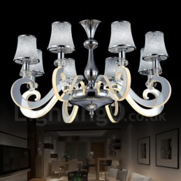 Lámpara de araña moderna y contemporánea de acero regulable de 8 luces con pantalla de cristal