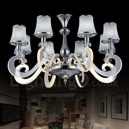 Lámpara de araña moderna y contemporánea de acero regulable de 8 luces con pantalla de cristal Lámpara de araña moderna y contemporánea de acero regulable de 8 luces con pantalla de cristal