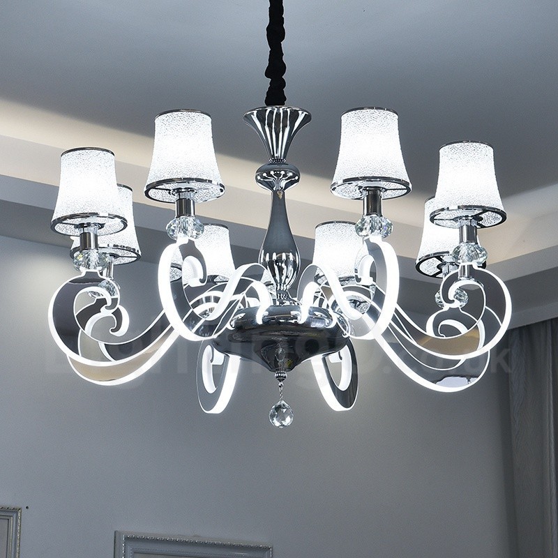 Lámpara de araña moderna y contemporánea de acero regulable de 8 luces con pantalla de cristal