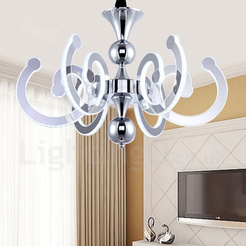 Lámpara de araña moderna y contemporánea de acero regulable de 8 luces con pantalla acrílica