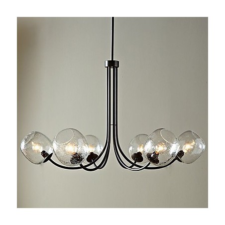 Lámpara de araña tradicional con 6 luces y pantalla de cristal con burbujas Lámpara de araña tradicional con 6 luces y pantalla de cristal con burbujas