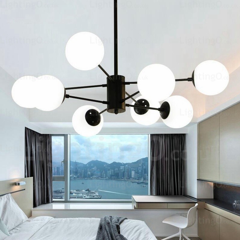 Lámpara de araña contemporánea moderna de 8 luces con pantalla de cristal