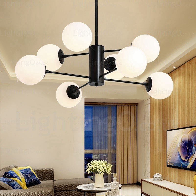 Lámpara de araña contemporánea moderna de 8 luces con pantalla de cristal