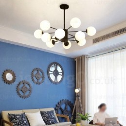 Lámpara de araña nórdica de 12 luces con pantalla de cristal