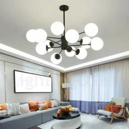 Lámpara de araña nórdica de 12 luces con pantalla de cristal