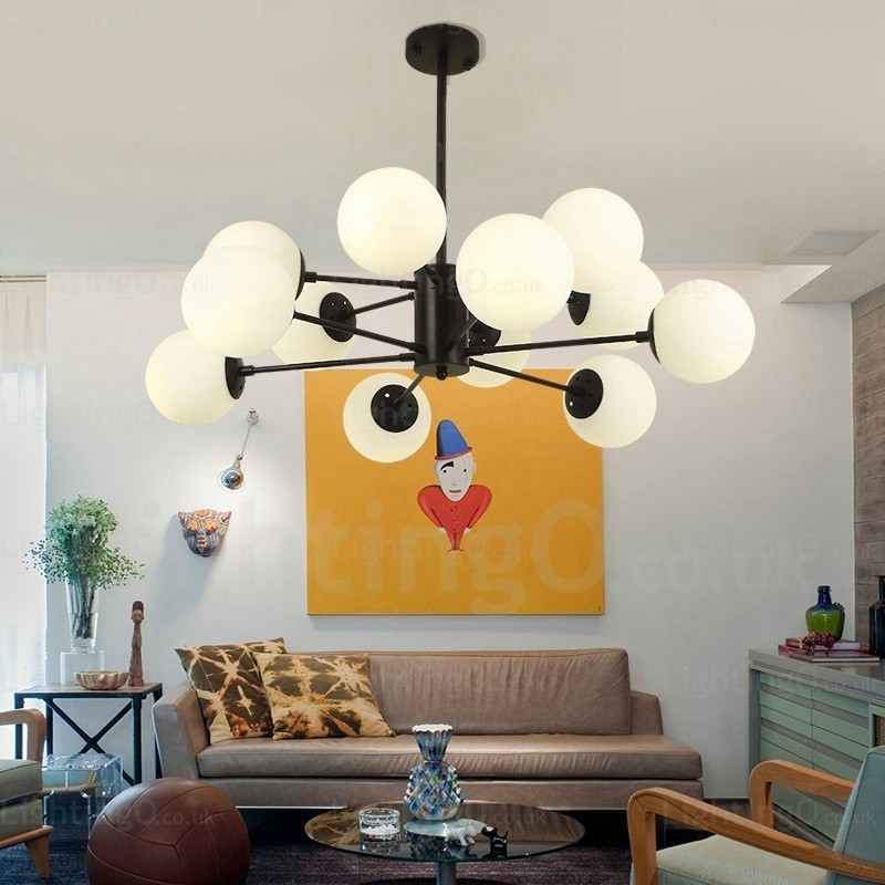 Lámpara de araña nórdica de 12 luces con pantalla de cristal