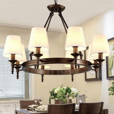 Lámpara colgante rústica nórdica de 8 luces con pantalla de tela Lámpara colgante rústica nórdica de 8 luces con pantalla de tela