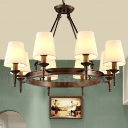 Lámpara colgante rústica nórdica de 8 luces con pantalla de tela