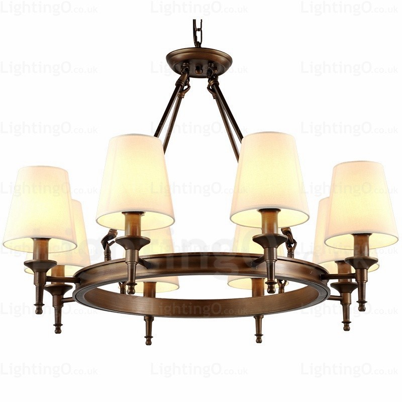 Lámpara colgante rústica nórdica de 8 luces con pantalla de tela