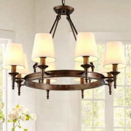 Lámpara colgante rústica nórdica de 8 luces con pantalla de tela