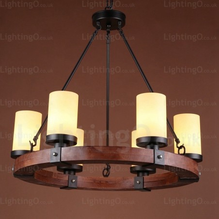 Lámpara colgante rústica de 6 luces con pantalla de cristal Lámpara colgante rústica de 6 luces con pantalla de cristal
