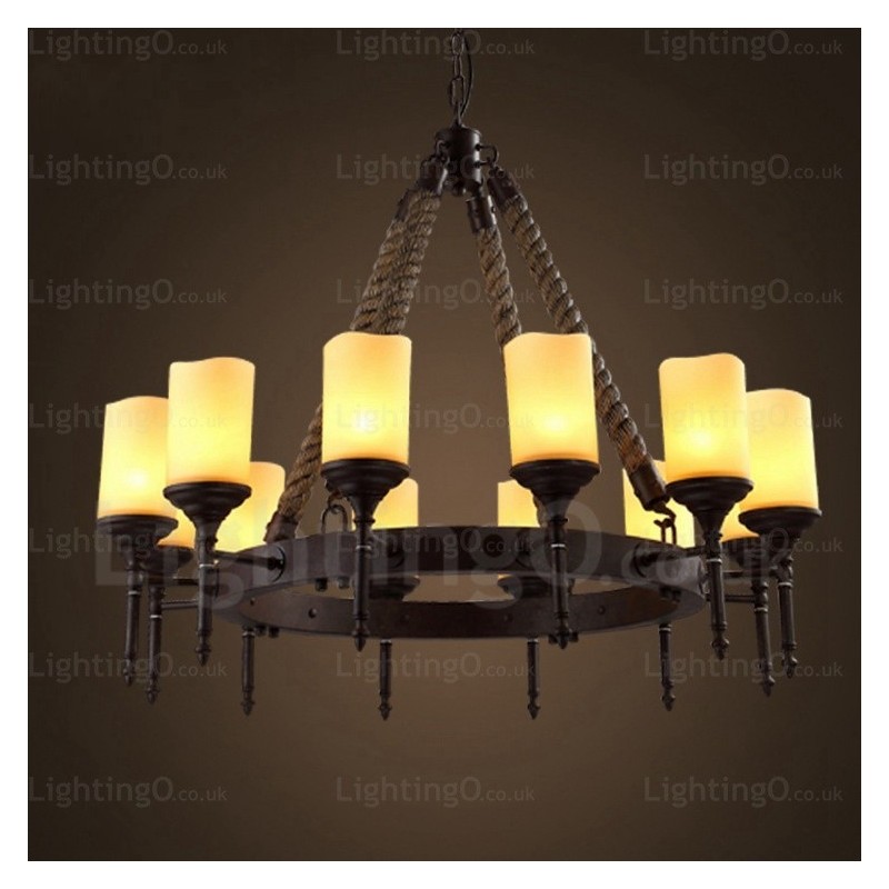 Lámpara colgante rústica vintage retro de 12 luces con pantalla de cristal
