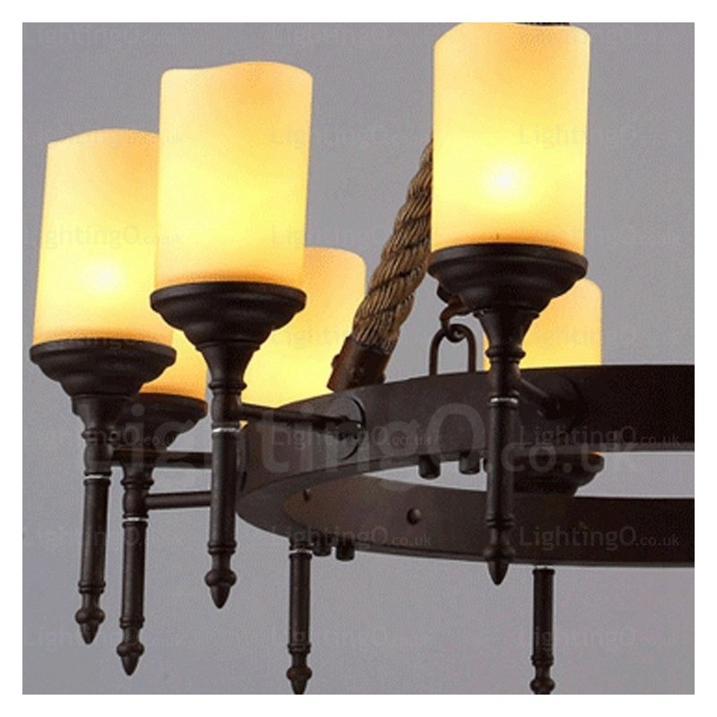 Lámpara colgante rústica vintage retro de 12 luces con pantalla de cristal