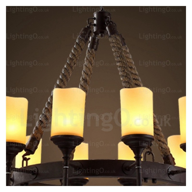 Lámpara colgante rústica vintage retro de 12 luces con pantalla de cristal