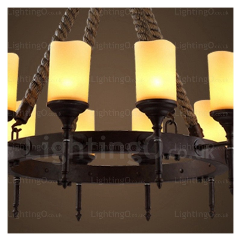 Lámpara colgante rústica vintage retro de 12 luces con pantalla de cristal