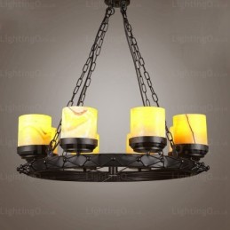 Lámpara colgante rústica vintage retro de 8 luces con pantalla de cristal