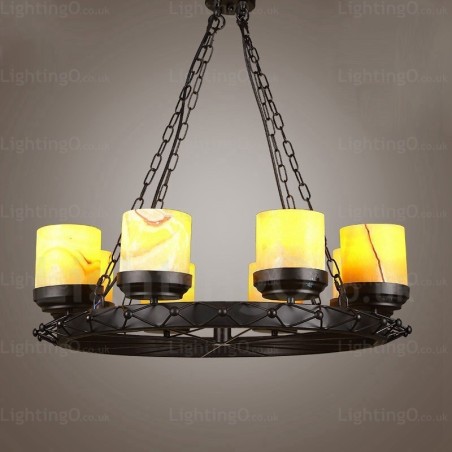Lámpara colgante rústica vintage retro de 8 luces con pantalla de cristal Lámpara colgante rústica vintage retro de 8 luces con pantalla de cristal