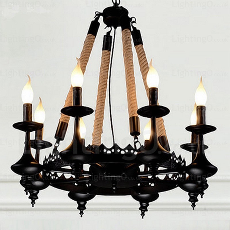 Lámpara colgante rústica de 8 luces