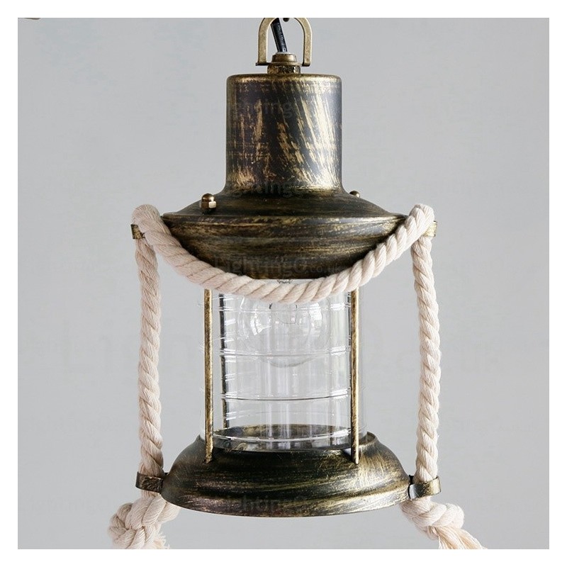 Lámpara colgante rústica vintage retro de 2 luces con pantalla de cristal