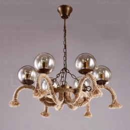 Lámpara colgante retro vintage de 6 luces con pantalla de cristal