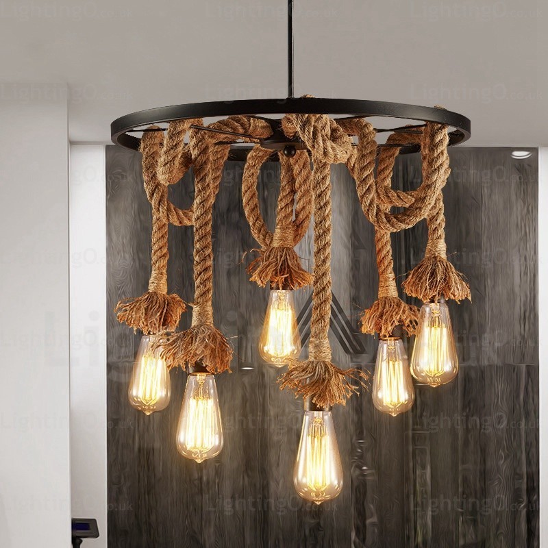 Lámpara colgante retro vintage de 6 luces