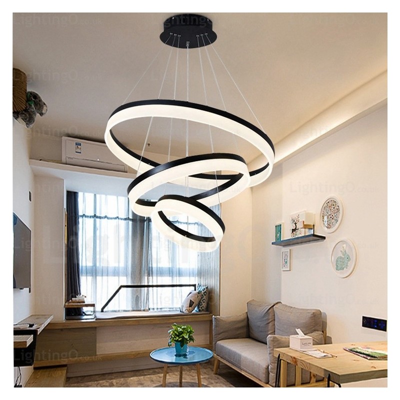Lámpara colgante moderna y contemporánea con 3 anillos regulables, Wi-Fi inteligente y pantalla acrílica