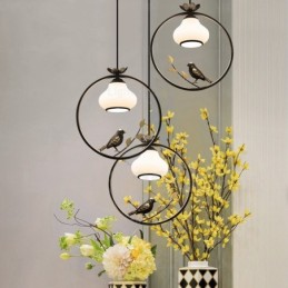 Lámpara colgante rústica rural de 1 luz con pantalla de cristal