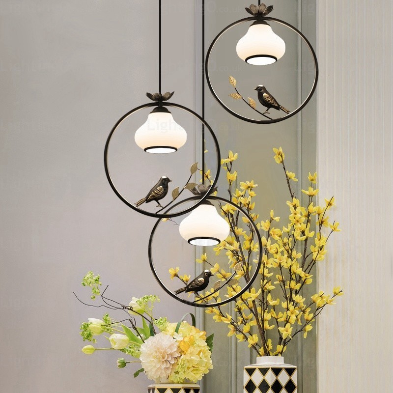 Lámpara colgante rústica rural de 1 luz con pantalla de cristal