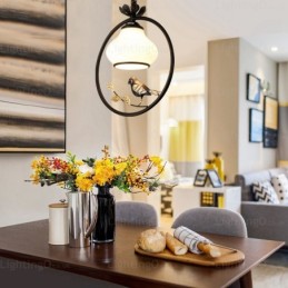 Lámpara colgante rústica rural de 1 luz con pantalla de cristal