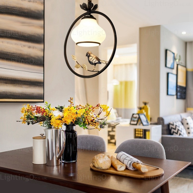 Lámpara colgante rústica rural de 1 luz con pantalla de cristal