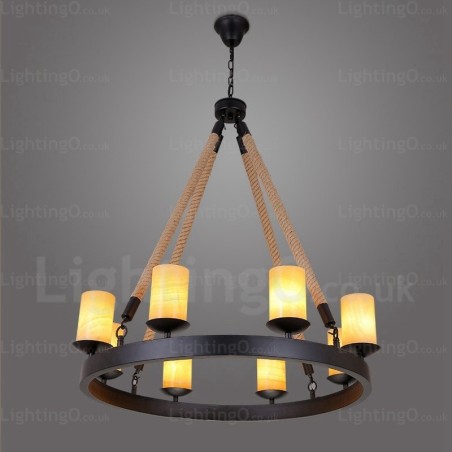 Lámpara colgante retro vintage de 8 luces con pantalla de mármol Lámpara colgante retro vintage de 8 luces con pantalla de mármol