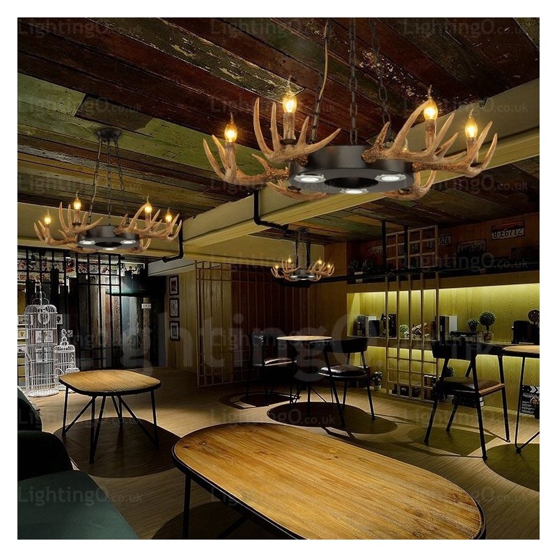 Lámpara colgante de astas rústicas vintage retro de 9 luces