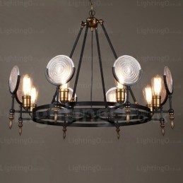 Lámpara colgante retro vintage de 6 luces con pantalla de cristal