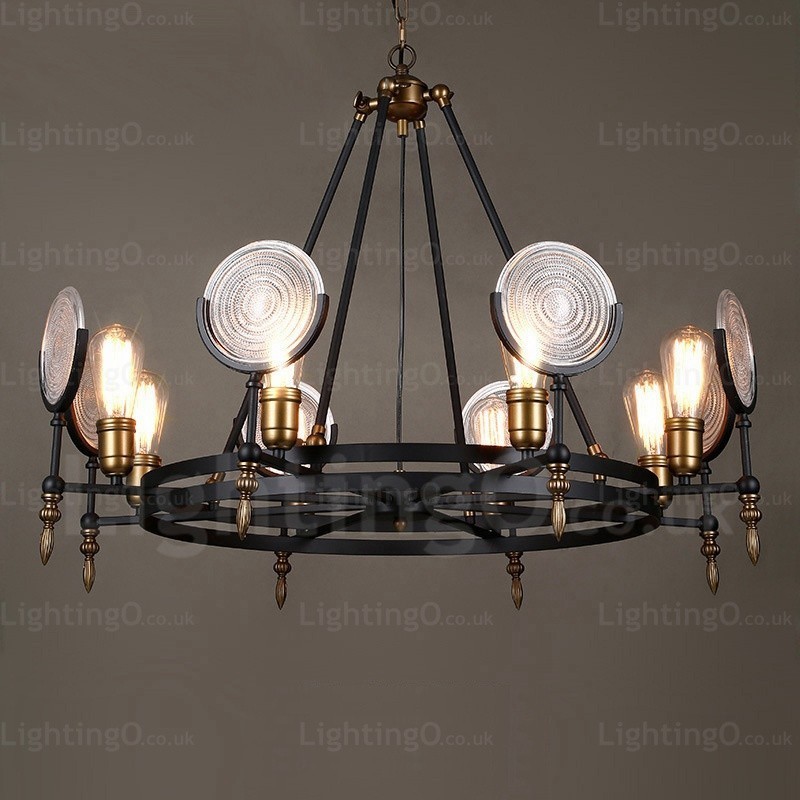 Lámpara colgante retro vintage de 6 luces con pantalla de cristal