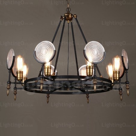 Lámpara colgante retro vintage de 6 luces con pantalla de cristal Lámpara colgante retro vintage de 6 luces con pantalla de cristal