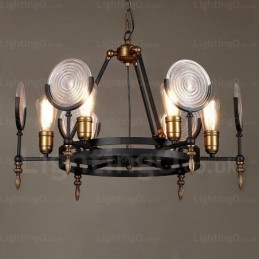 Lámpara colgante retro vintage de 6 luces con pantalla de cristal