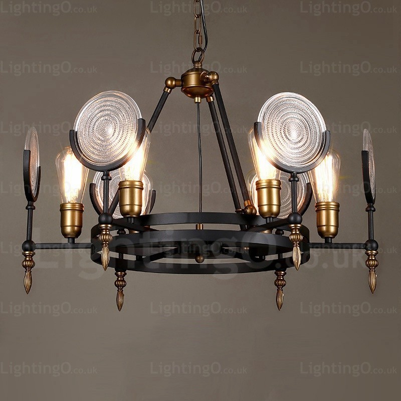 Lámpara colgante retro vintage de 6 luces con pantalla de cristal