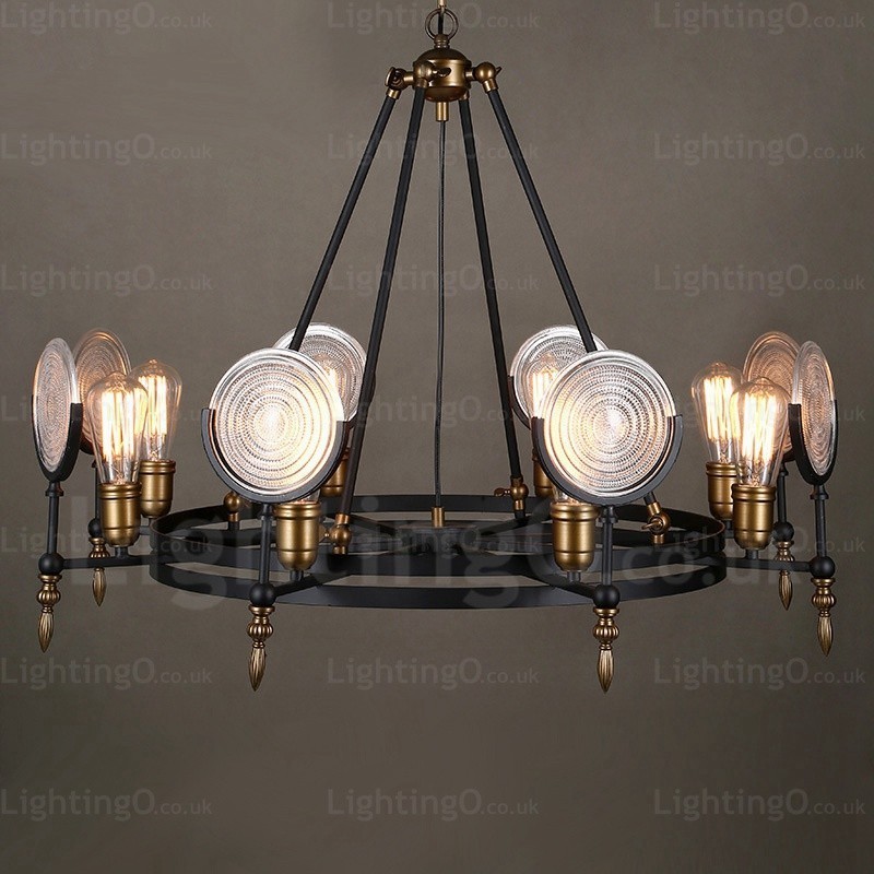 Lámpara colgante retro vintage de 6 luces con pantalla de cristal