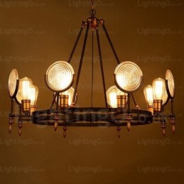 Lámpara colgante retro vintage de 6 luces con pantalla de cristal