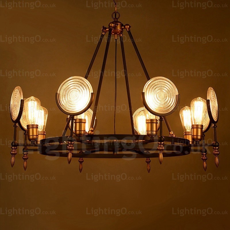 Lámpara colgante retro vintage de 6 luces con pantalla de cristal