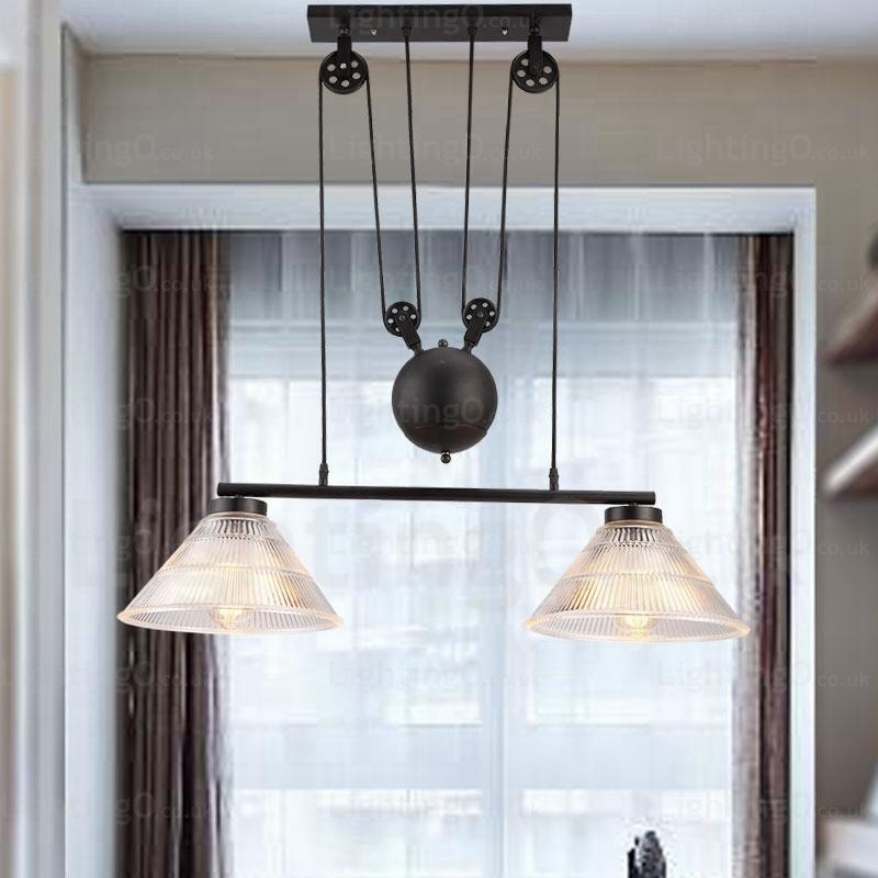 Lámpara colgante contemporánea moderna de 2 luces con pantalla de vidrio