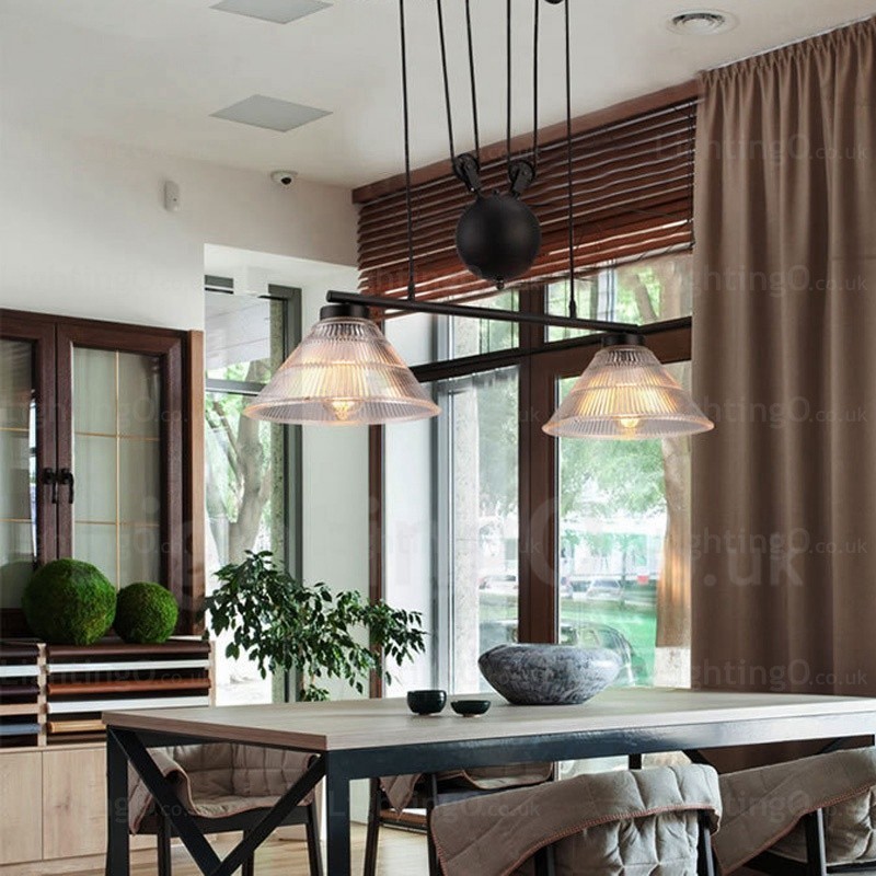 Lámpara colgante contemporánea moderna de 2 luces con pantalla de vidrio