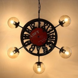 Lámpara colgante retro vintage de 5 luces con pantalla de cristal