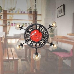 Lámpara colgante retro vintage de 5 luces con pantalla de cristal