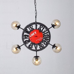 Lámpara colgante retro vintage de 5 luces con pantalla de cristal