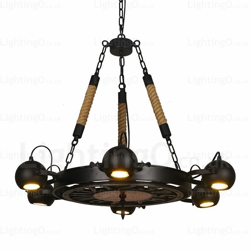 Lámpara colgante retro vintage de 6 luces con pantalla de acero inoxidable