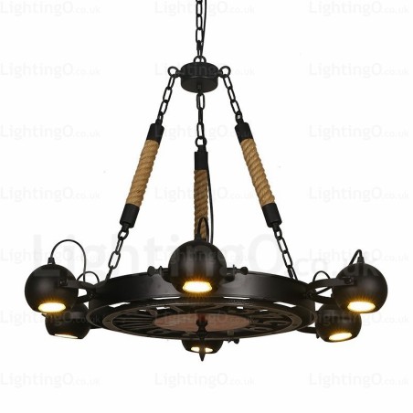 Lámpara colgante retro vintage de 6 luces con pantalla de acero inoxidable Lámpara colgante retro vintage de 6 luces con pantalla de acero inoxidable