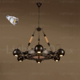 Lámpara colgante retro vintage de 6 luces con pantalla de acero inoxidable